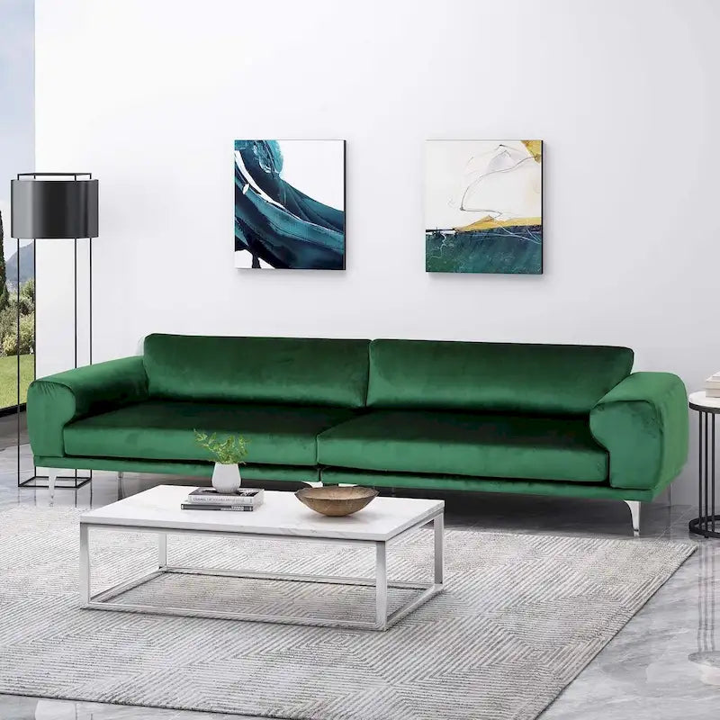 111 Modern Velvet 4-Seat Sofa with Metal Legs and Solid Frame
