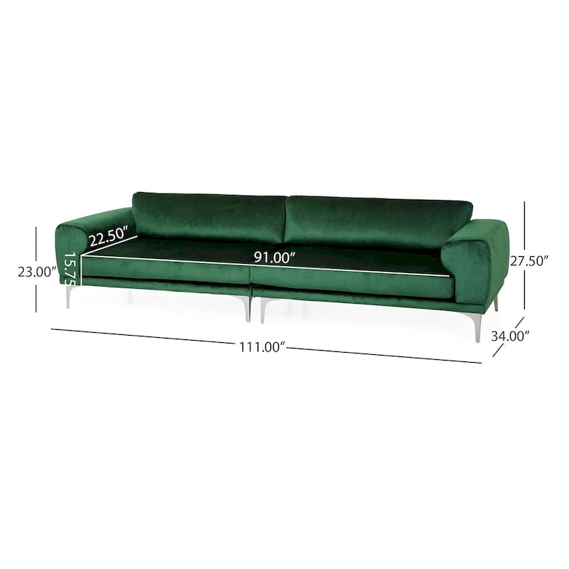 111 Modern Velvet 4-Seat Sofa with Metal Legs and Solid Frame