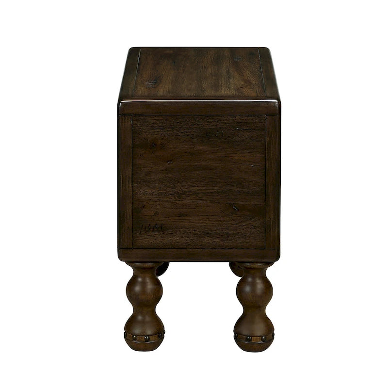 Solid Wood End Table, Rectangle 23.6 inch Narrow Side Table with Drawer, Vintage Bedside Table Nightstand for Small Spaces