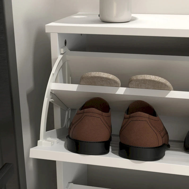 Wooden Shoe Cabinet for Entryway, White Shoe Storage Cabinet with 3 Flip Doors 20.94x9.45x43.11 inch