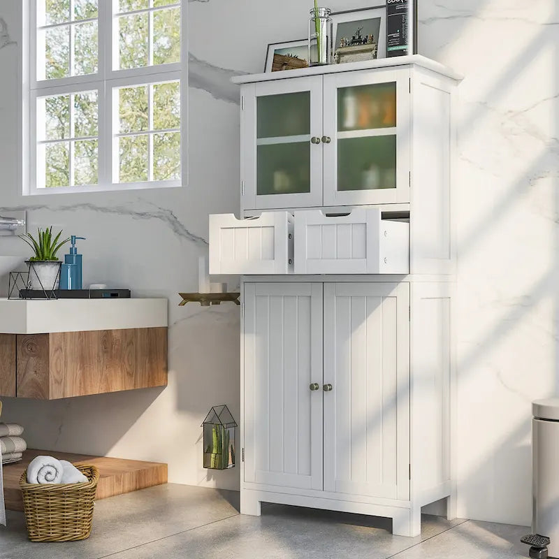Bathroom Floor Storage Cabinet Kitchen Cupboard with 2 Drawers