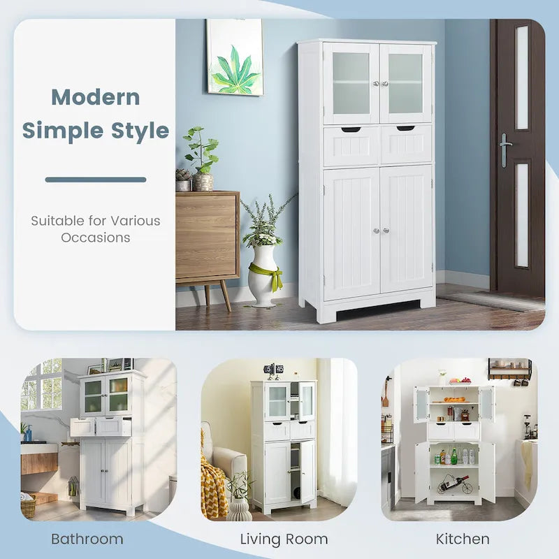 Bathroom Floor Storage Cabinet Kitchen Cupboard with 2 Drawers