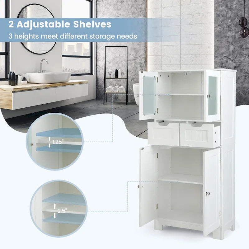 Bathroom Floor Storage Cabinet Kitchen Cupboard with 2 Drawers