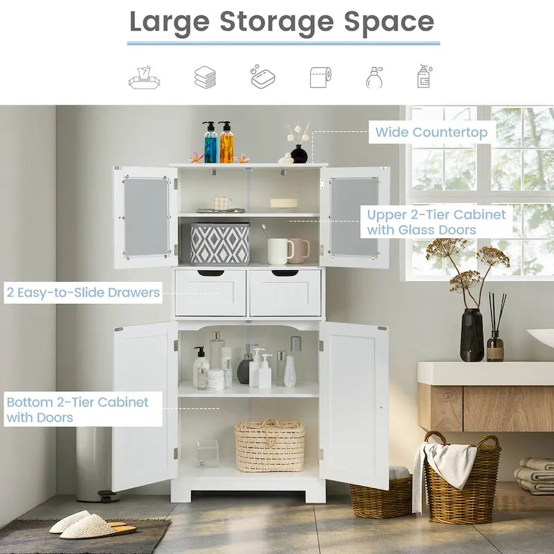 Bathroom Floor Storage Cabinet Kitchen Cupboard with 2 Drawers