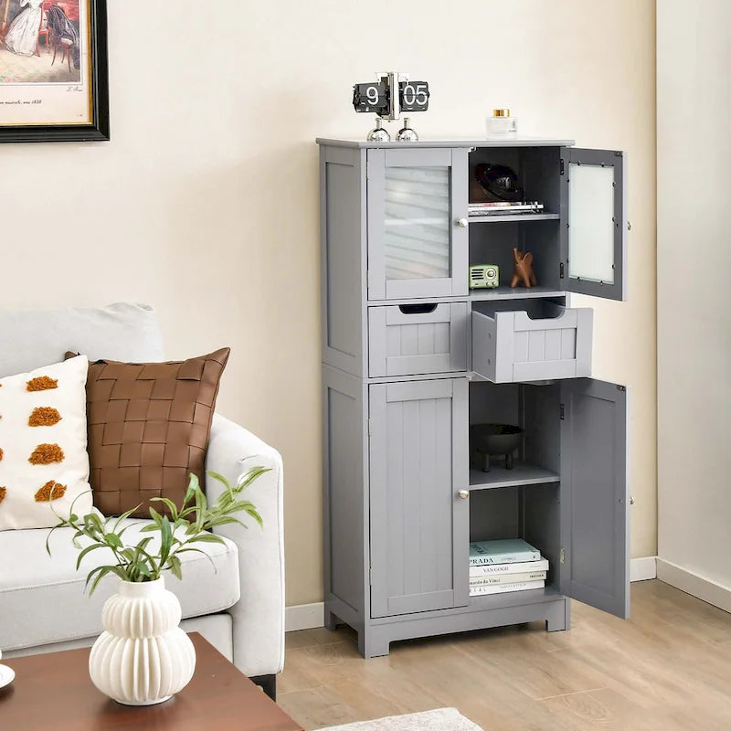 Bathroom Floor Storage Cabinet Kitchen Cupboard with 2 Drawers