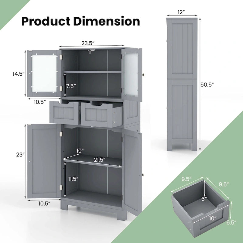 Bathroom Floor Storage Cabinet Kitchen Cupboard with 2 Drawers