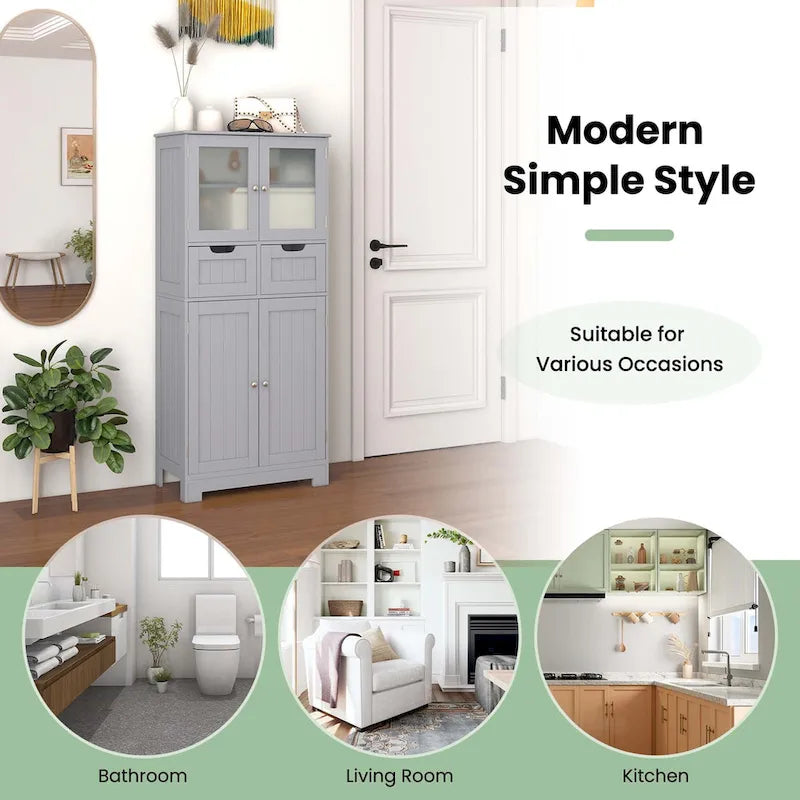 Bathroom Floor Storage Cabinet Kitchen Cupboard with 2 Drawers