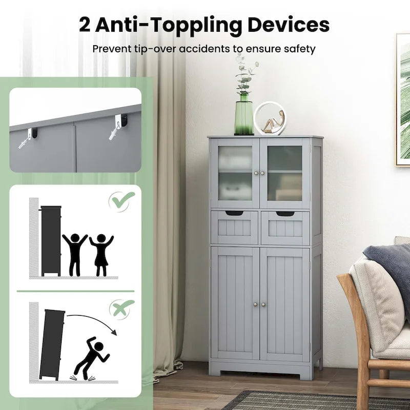 Bathroom Floor Storage Cabinet Kitchen Cupboard with 2 Drawers