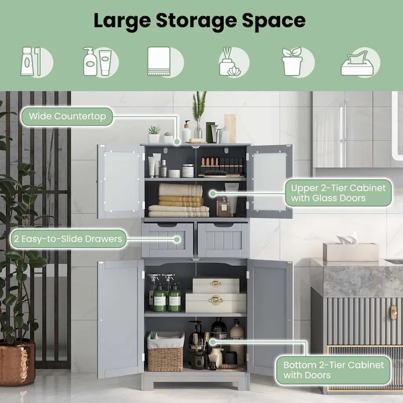 Bathroom Floor Storage Cabinet Kitchen Cupboard with 2 Drawers