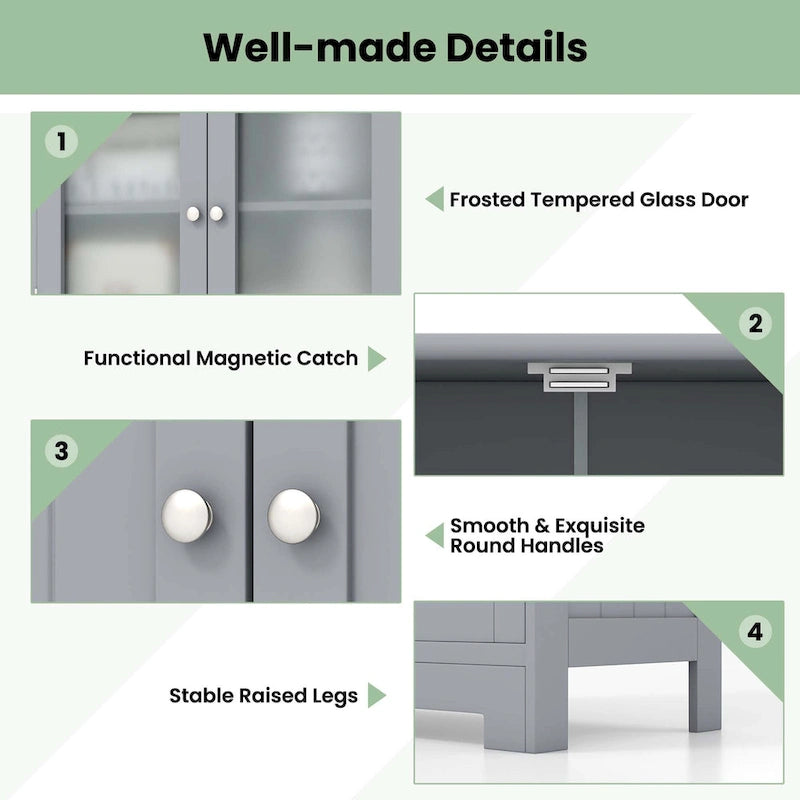 Bathroom Floor Storage Cabinet Kitchen Cupboard with 2 Drawers