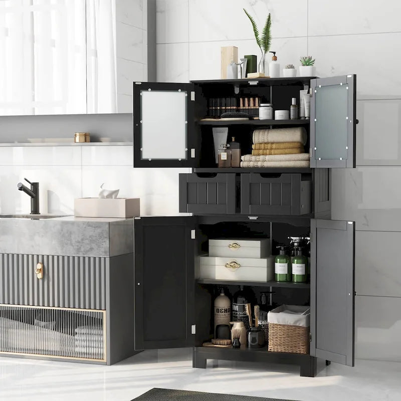 Bathroom Floor Storage Cabinet Kitchen Cupboard with 2 Drawers