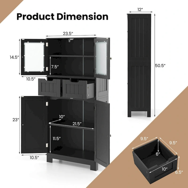 Bathroom Floor Storage Cabinet Kitchen Cupboard with 2 Drawers