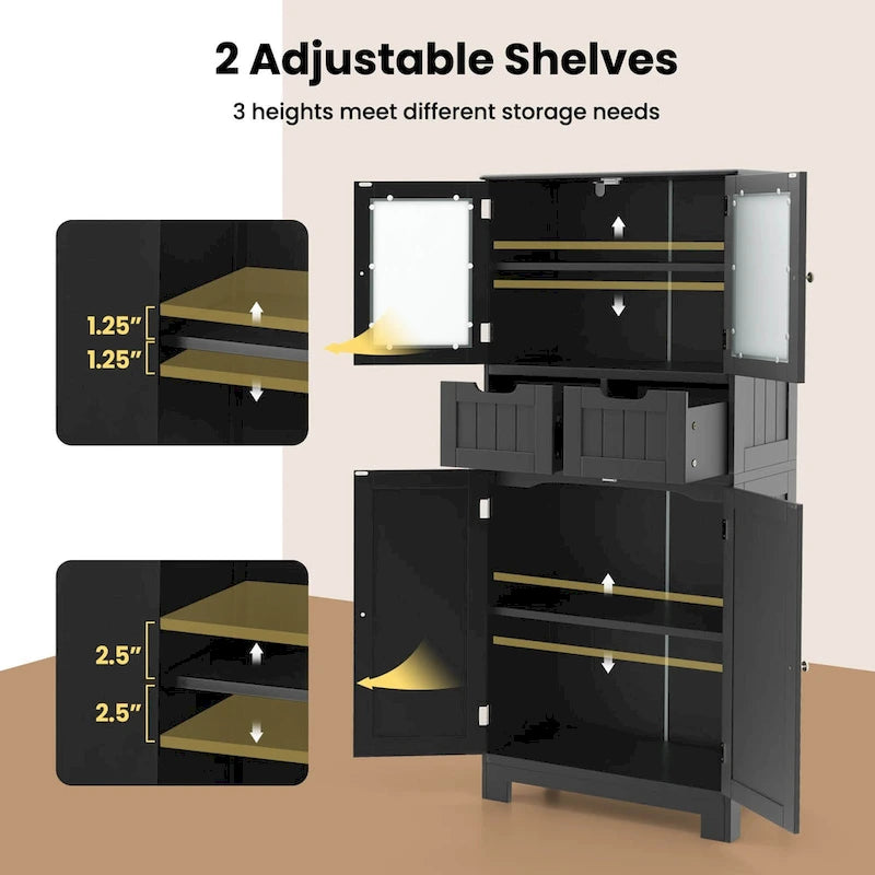 Bathroom Floor Storage Cabinet Kitchen Cupboard with 2 Drawers