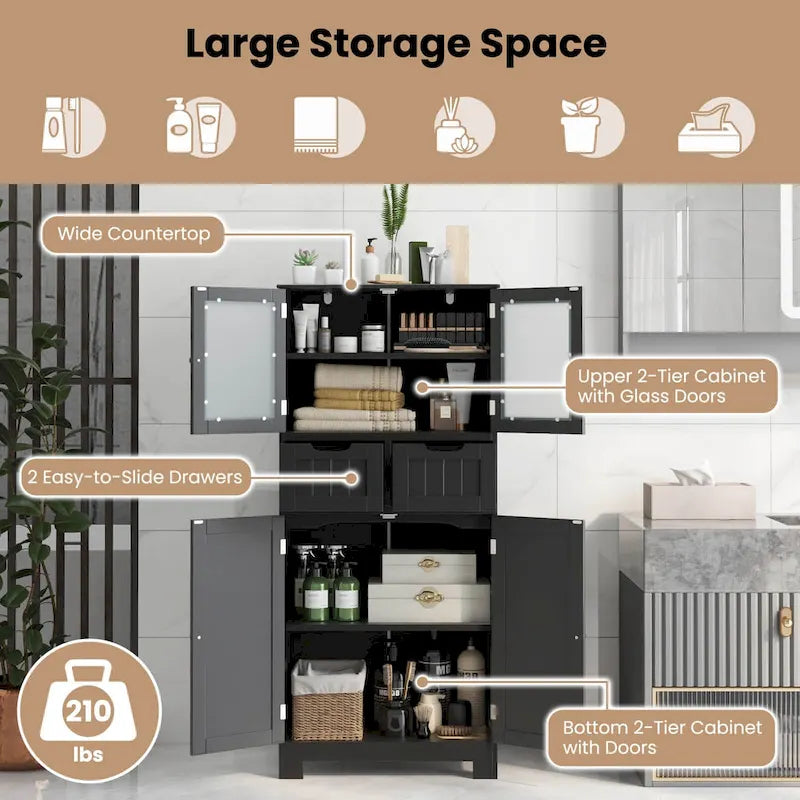 Bathroom Floor Storage Cabinet Kitchen Cupboard with 2 Drawers