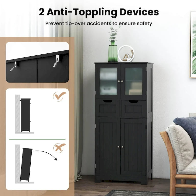 Bathroom Floor Storage Cabinet Kitchen Cupboard with 2 Drawers