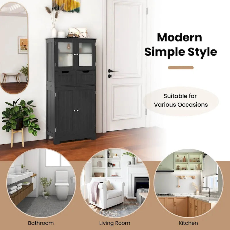 Bathroom Floor Storage Cabinet Kitchen Cupboard with 2 Drawers