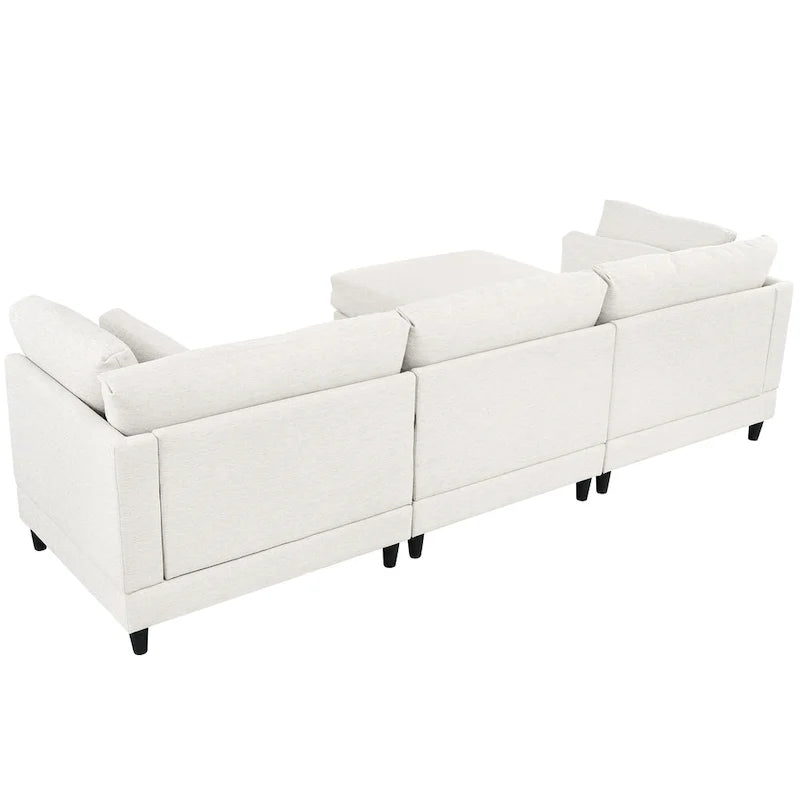 Contemporary Modular Sectional Sofa with Movable Ottoman and 5 Pillows