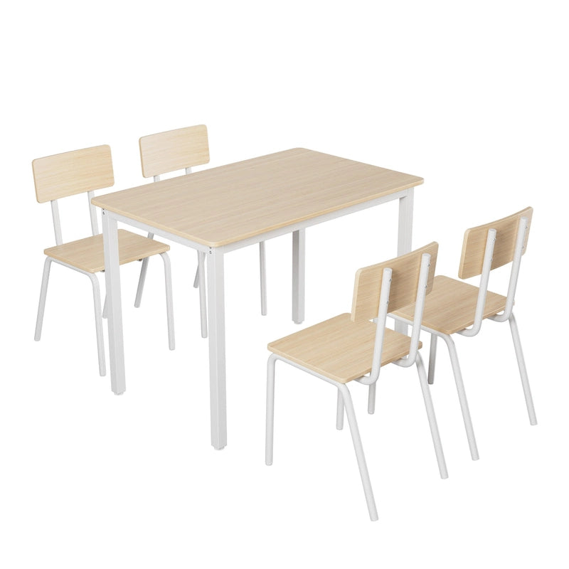 Kitchen Dining Table Set Metal Frame Breakfast Table with 4 Dining Chairs Modern Casual Dining Table Set 5-Piece Dining Set