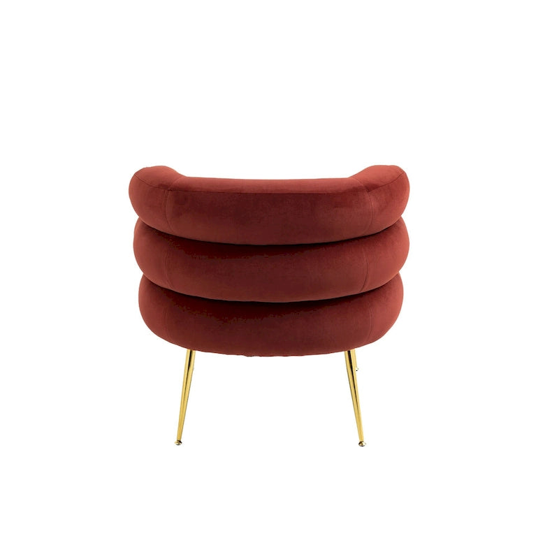 Wine Red Modern 29.13 Upholstered Barrel Chair with Ottoman and Sturdy Metal Frame