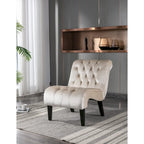 Fauteuil d’appoint beige 22.83 avec capitonnage à boutons et pieds en bois