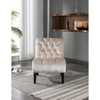 Fauteuil d’appoint beige 22.83 avec capitonnage à boutons et pieds en bois