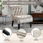 Fauteuil d’appoint beige 22.83 avec capitonnage à boutons et pieds en bois
