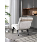 Fauteuil d’appoint beige 22.83 avec capitonnage à boutons et pieds en bois