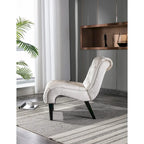 Fauteuil d’appoint beige 22.83 avec capitonnage à boutons et pieds en bois