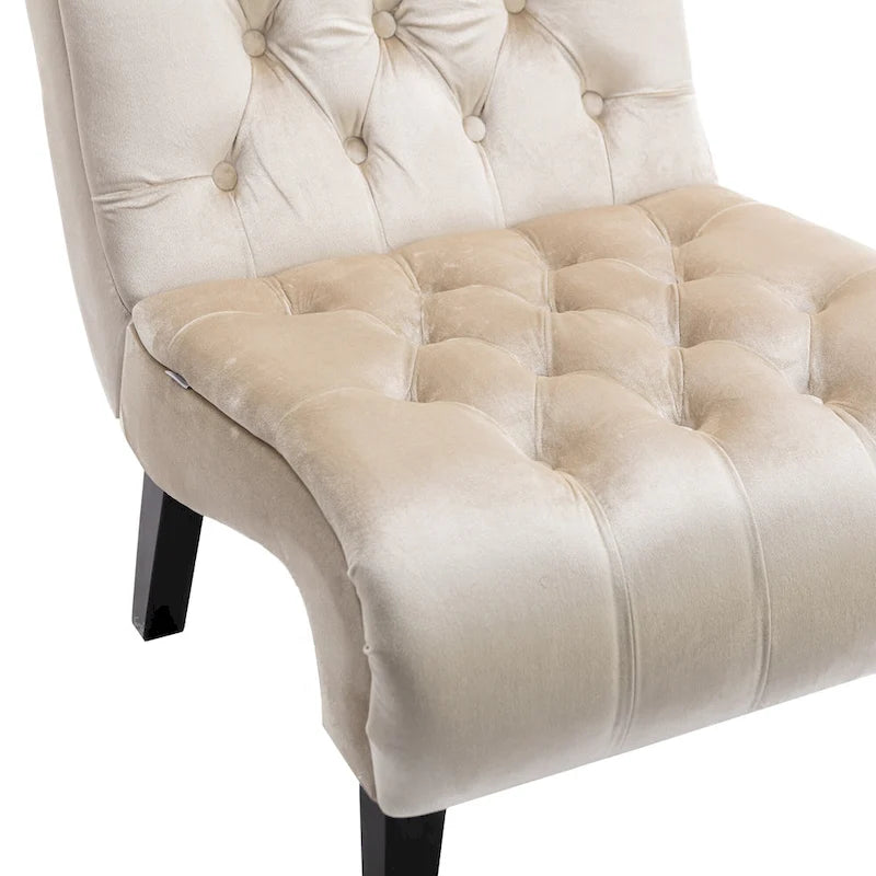 Beige 22.83 Buttons Tufted Accent Chair with Wooden Legs