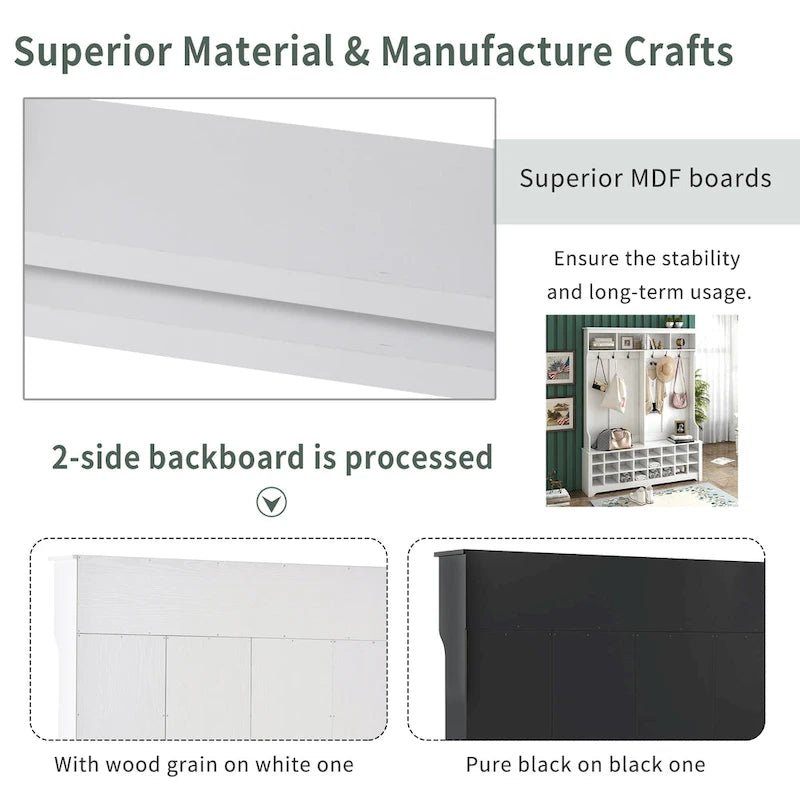 Hallway Coat Rack with Bench 60 Wide Hall Tree with Ample Storage Space and 24 Shoe Cubbies, White ( OLD SKU: WF286983AAK )