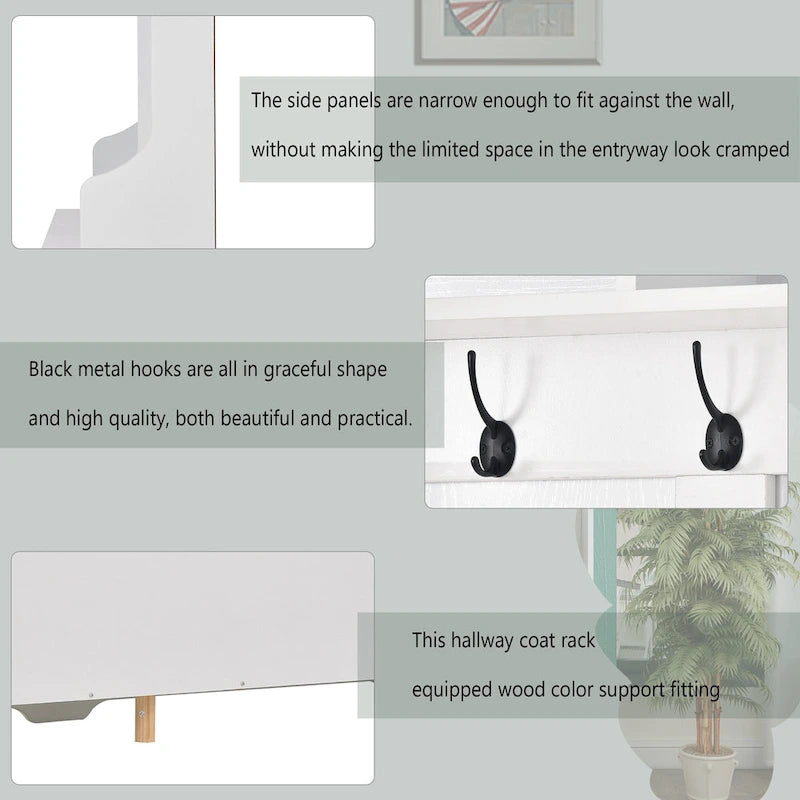 Hallway Coat Rack with Bench 60 Wide Hall Tree with Ample Storage Space and 24 Shoe Cubbies, White ( OLD SKU: WF286983AAK )