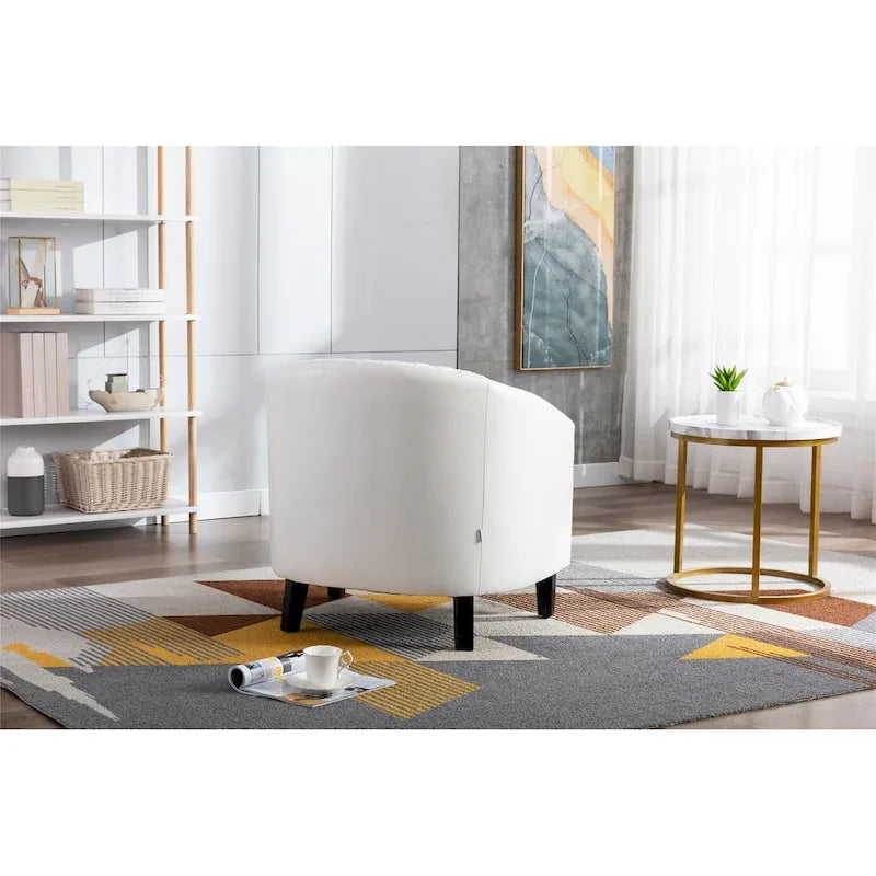 Accent Barrel chair living room chair with nailheads and solid wood legs