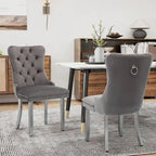 Samt-Esszimmerstühle, 2er-Set, gepolsterte Esszimmerstühle mit Knopflehne und Nagelkopfbesatz, gepolsterte Küchenstühle