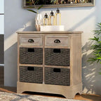 Armoire de rangement avec 2 tiroirs et 4 paniers classiques en rotin