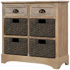 Armoire de rangement avec 2 tiroirs et 4 paniers classiques en rotin