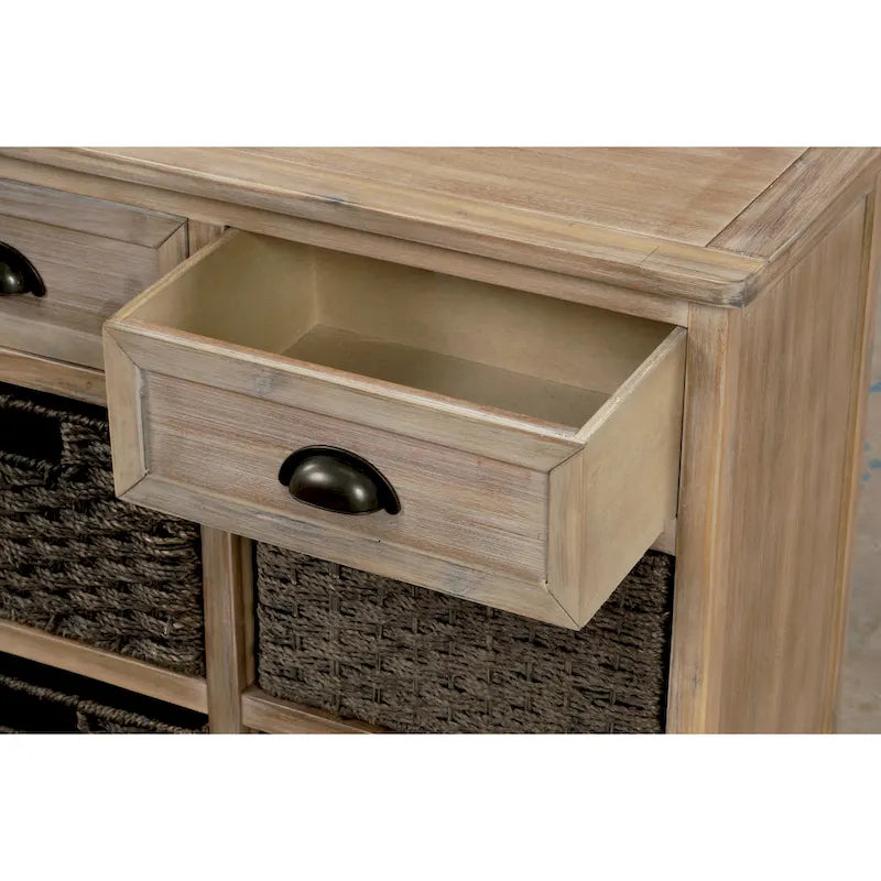 Storage Cabinet with 2 Drawers and 4 Classic Rattan Basket