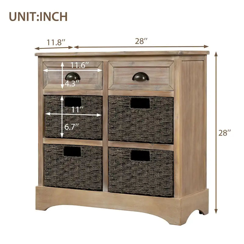 Storage Cabinet with 2 Drawers and 4 Classic Rattan Basket
