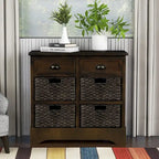 Armoire de rangement avec 2 tiroirs et 4 paniers classiques en rotin