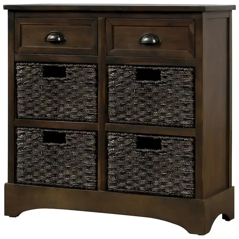 Storage Cabinet with 2 Drawers and 4 Classic Rattan Basket