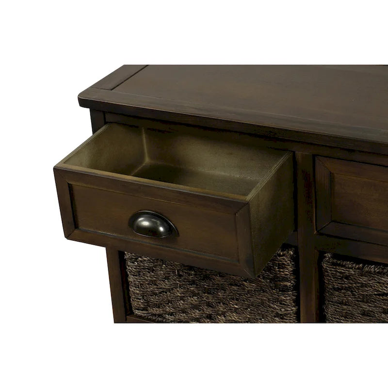 Storage Cabinet with 2 Drawers and 4 Classic Rattan Basket