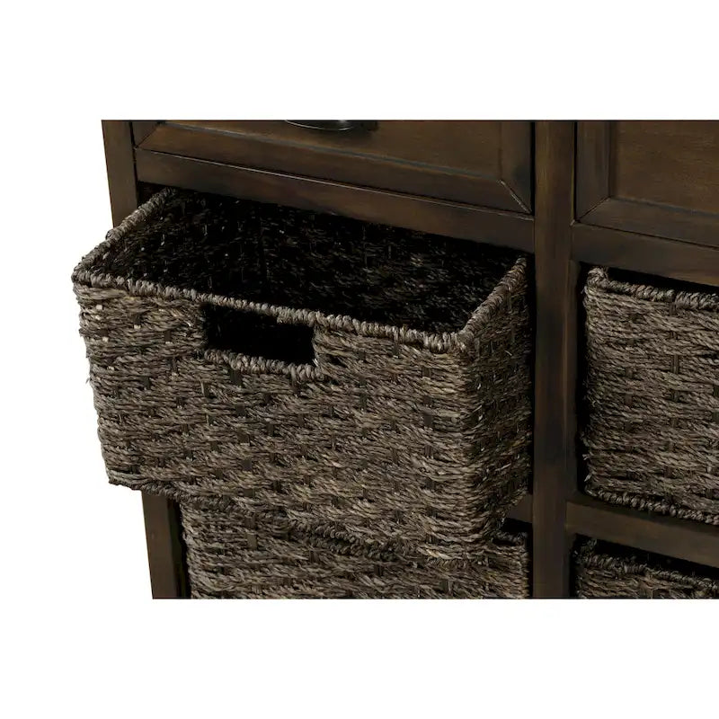 Storage Cabinet with 2 Drawers and 4 Classic Rattan Basket
