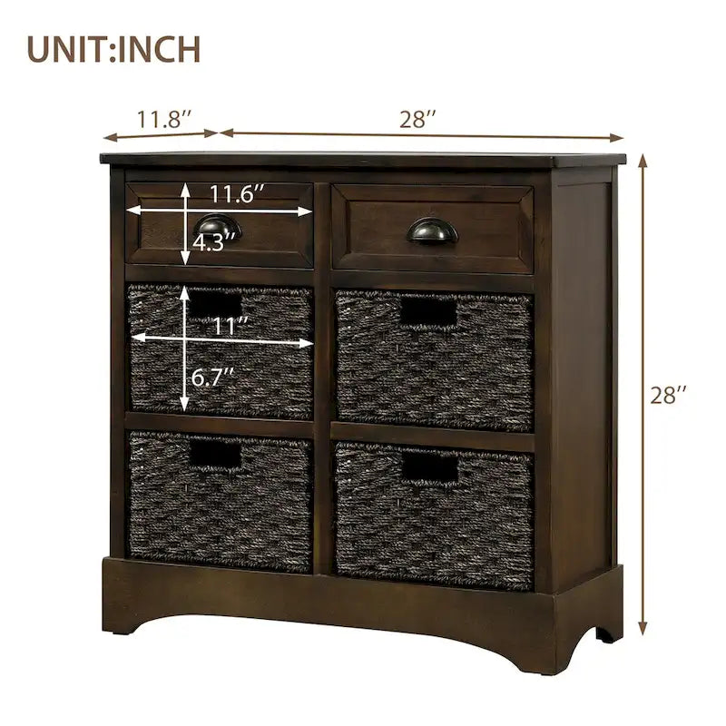 Storage Cabinet with 2 Drawers and 4 Classic Rattan Basket