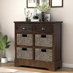 Armoire de rangement avec 2 tiroirs et 4 paniers classiques en rotin