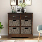 Armoire de rangement avec 2 tiroirs et 4 paniers classiques en rotin