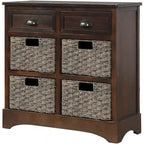 Armoire de rangement avec 2 tiroirs et 4 paniers classiques en rotin