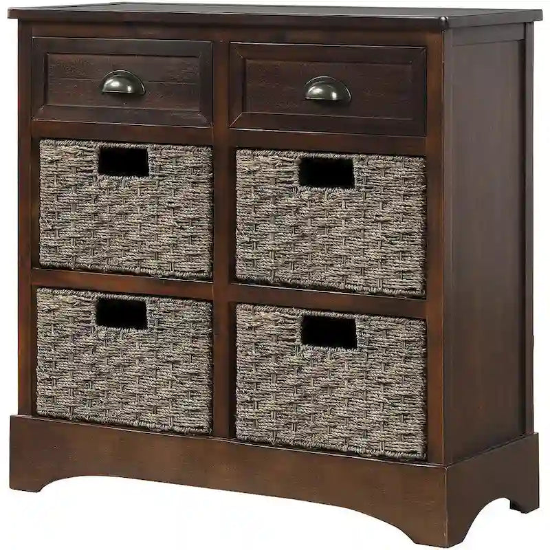 Storage Cabinet with 2 Drawers and 4 Classic Rattan Basket