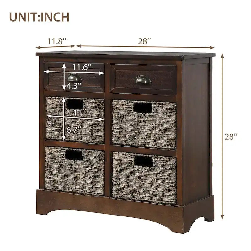 Storage Cabinet with 2 Drawers and 4 Classic Rattan Basket