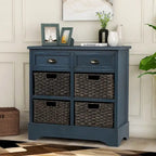 Armoire de rangement avec 2 tiroirs et 4 paniers classiques en rotin