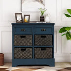 Armoire de rangement avec 2 tiroirs et 4 paniers classiques en rotin