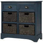 Armoire de rangement avec 2 tiroirs et 4 paniers classiques en rotin